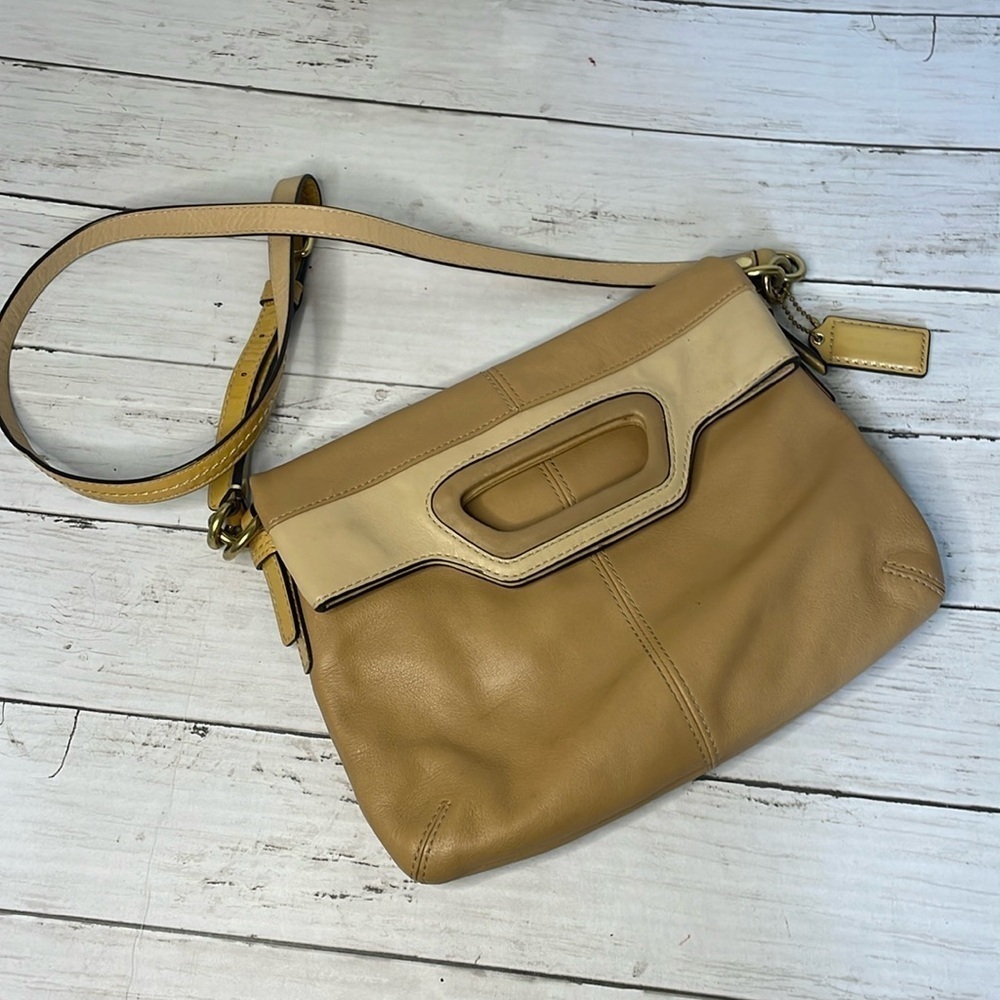 Coach Bonnie Crossbody Purse Camel Sand Leather Foldover Shoulder Bag